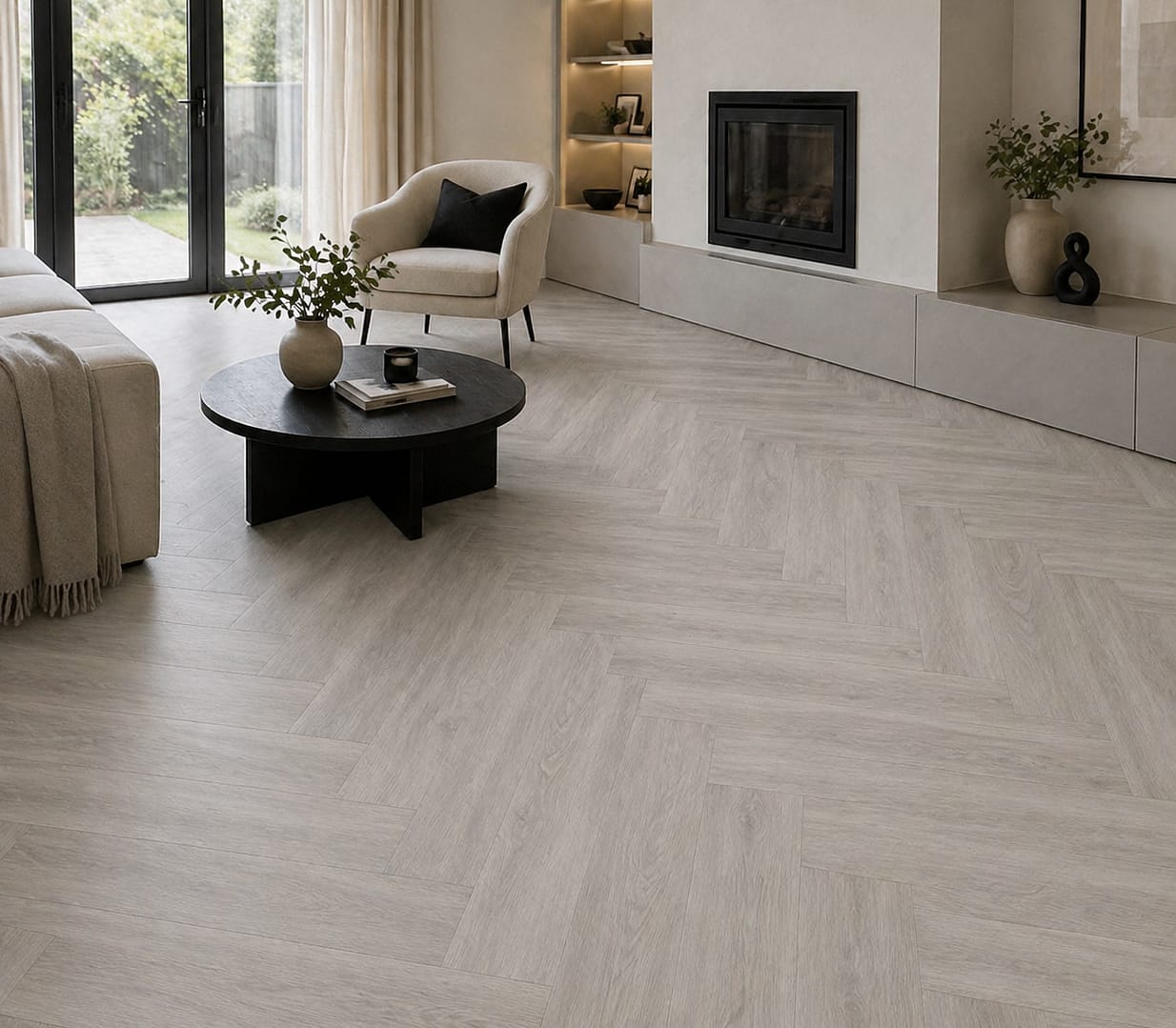 Endurance Pro - Herringbone - LVT Flooring - Light Grey - Suitable for Underfloor Heating