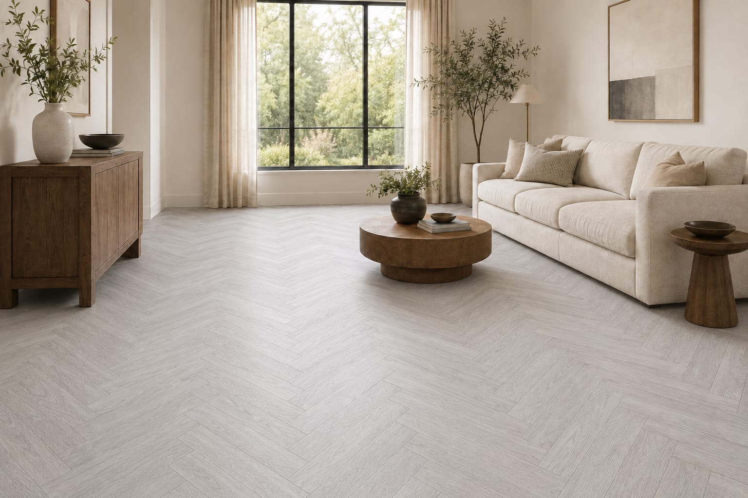 Endurance Pro - Herringbone - LVT Flooring - Light Grey - Suitable for Underfloor Heating