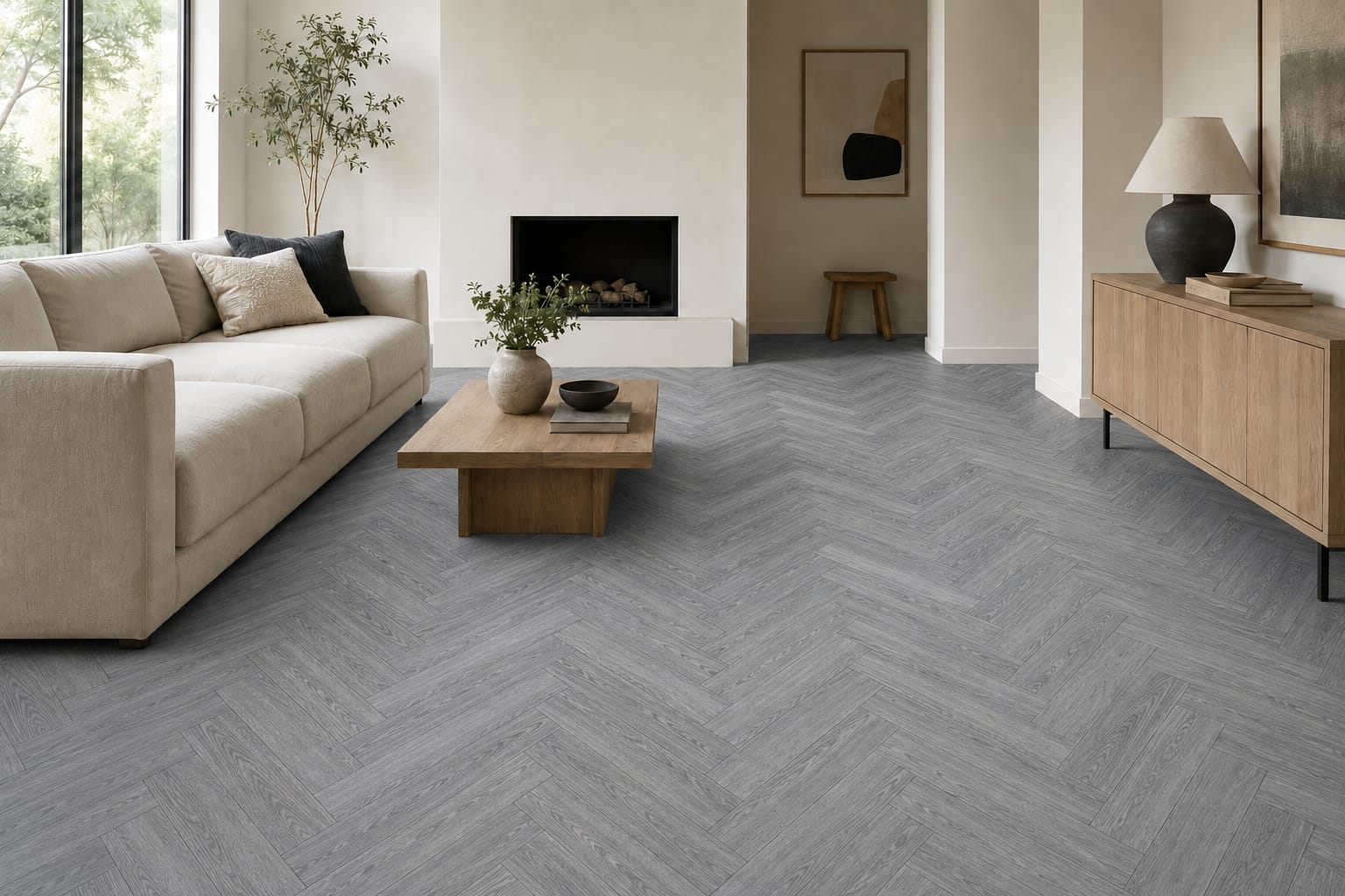 Endurance Pro - Herringbone - LVT Flooring - Medium Grey - Suitable for Underfloor Heating