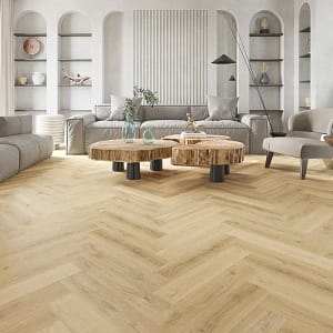 Alva Parquet - Herringbone - LVT Flooring - Barley Oak  - Suitable for Underfloor Heating