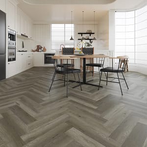 Alva Parquet - Herringbone - LVT Flooring - French Grey - Suitable for Underfloor Heating