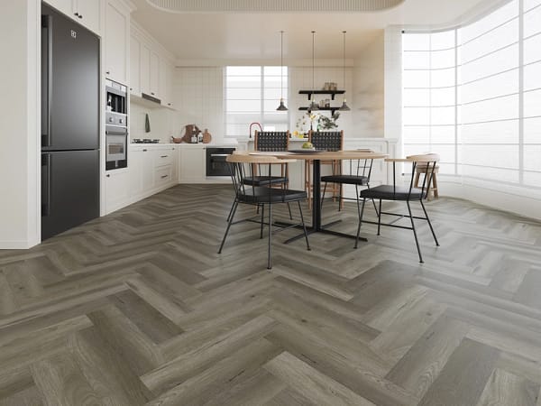 Alva Parquet - Herringbone - LVT Flooring - French Grey - Suitable for Underfloor Heating