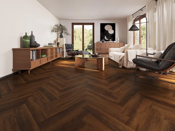 Alva Parquet - Herringbone - LVT Flooring - Walnut Oak  - Suitable for Underfloor Heating