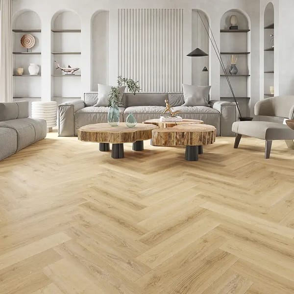 Alva Parquet - Herringbone - LVT Flooring - Barley Oak  - Suitable for Underfloor Heating