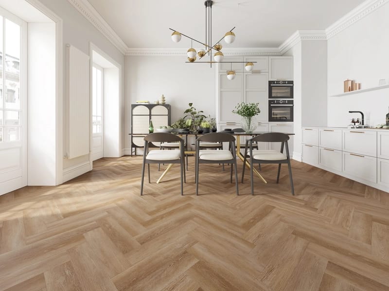Alva Parquet - Herringbone - LVT Flooring - Ash Brown  - Suitable for Underfloor Heating