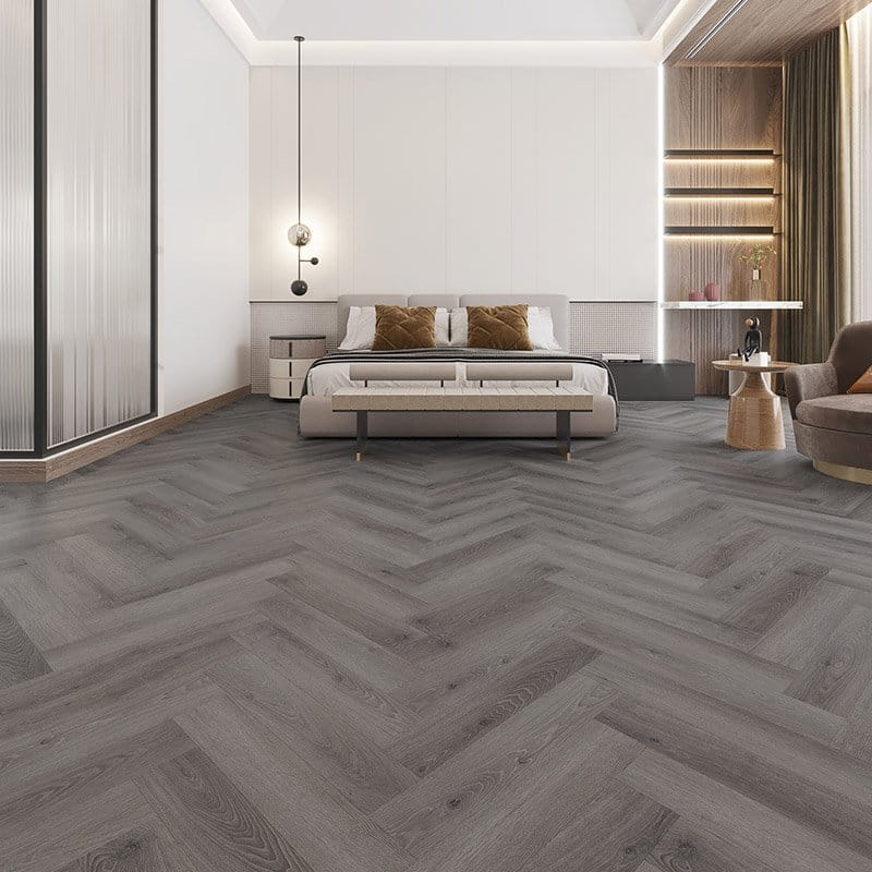 Alva Parquet Herringbone LVT Flooring Hickory Grey Oak Suitable